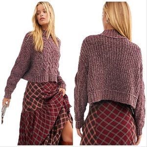 Free People Merry Go Round Crop Sweater Very Berry